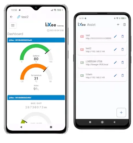 Application LiXee-Assist : liste des box détectées et tableau de bord