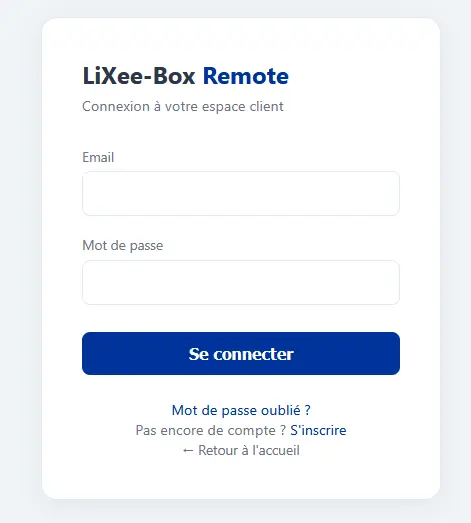 Formulaire de connexion à l'espace client LiXee-Box Remote